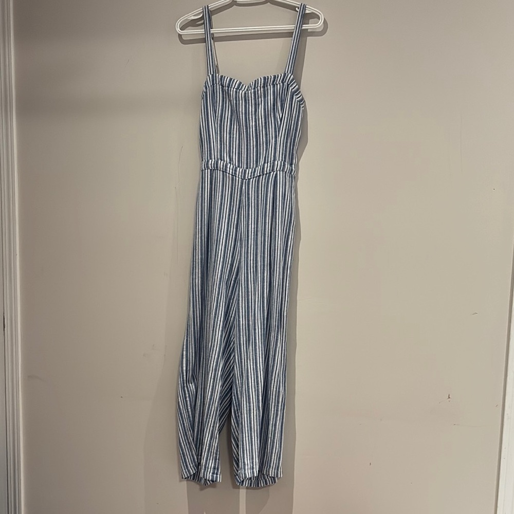 Hollister Blue and White Striped Wide Leg Jumpsuit